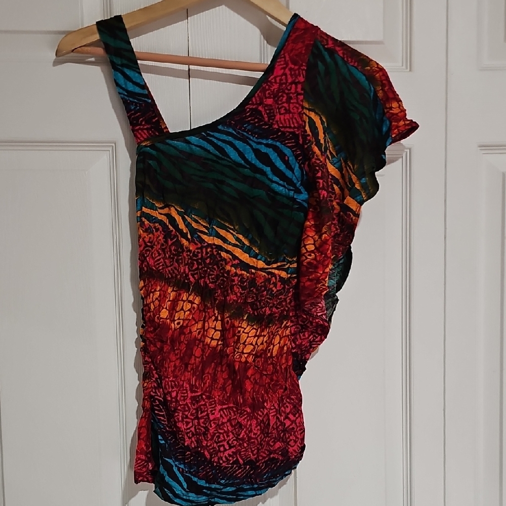 🌈 Wet Seal One-Shoulder Multicolor Ruffle Top — Size M